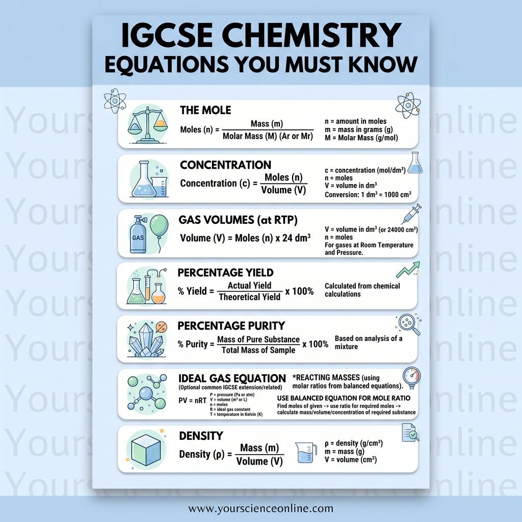 igcse stoichiometry formula sheet